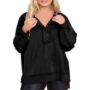 Women's Plus Size Sweatshirt Casual Oversized Henley Long Sleeve Pullover